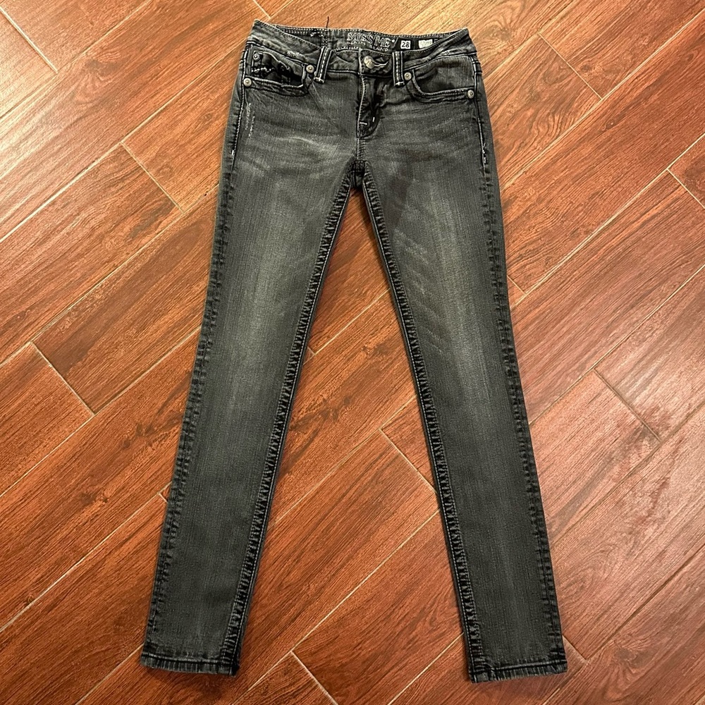 MISS ME Jeans Black Skinny Low Rise Stitched Pocket JD103853 Size 28